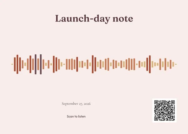 Rose soundwave print drawn from the real launch-day recording.