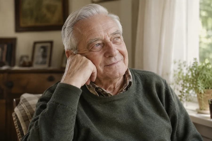 Illustrative photograph of an older man remembering someone.